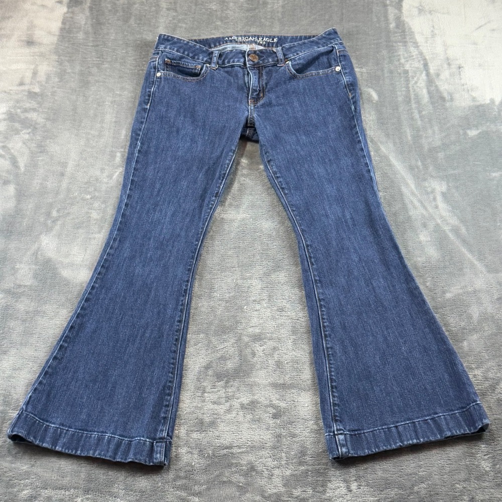 American Eagle Skinny Flare Jeans Womens 8 Short Dark Wash Stretch Denim Blue
